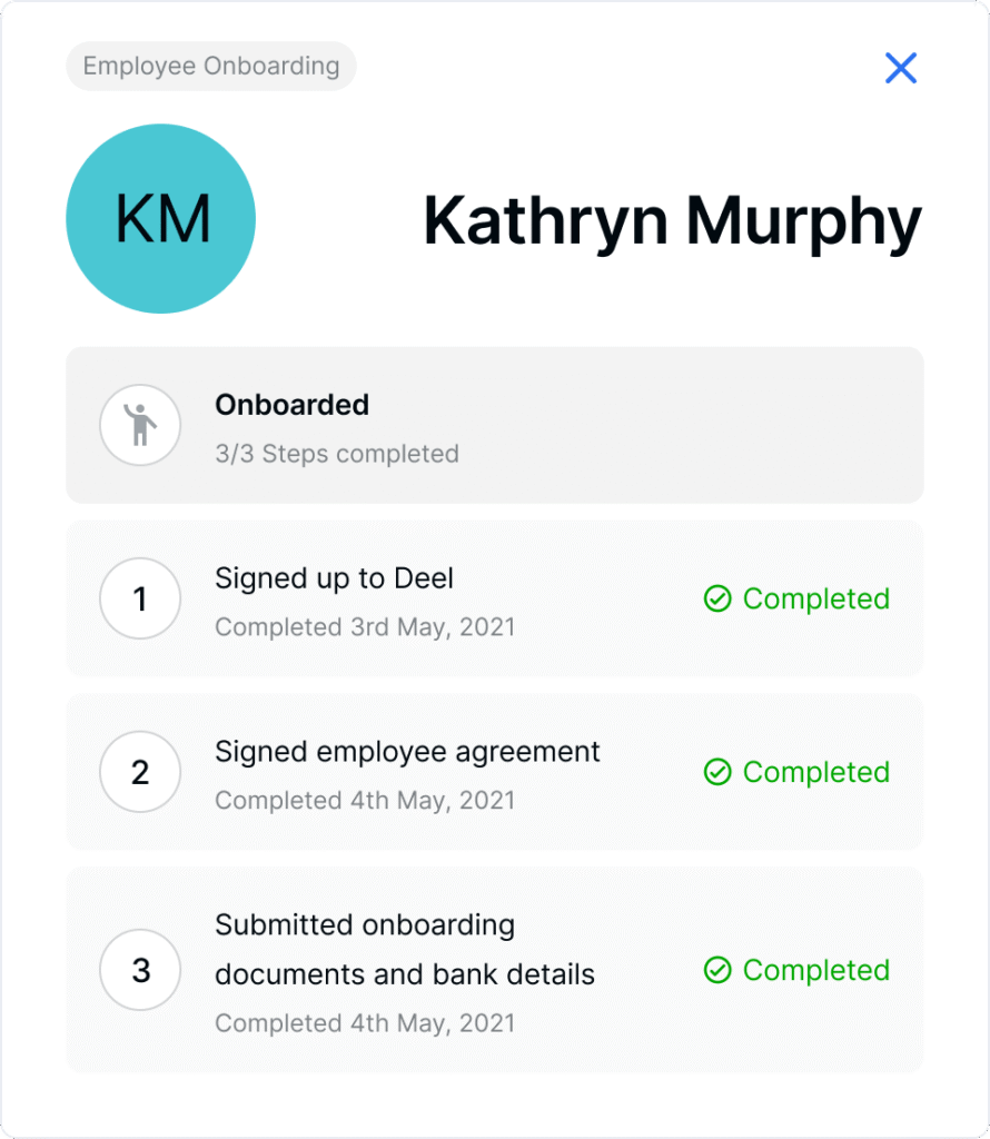Step-by-step onboarding process using Deel