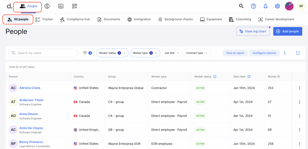 Deel global payroll system managing employee payments across countries